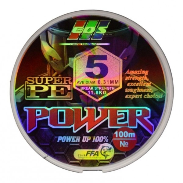 Шнур плетеный для рыбалки, EOS Power Super PE, 100м, сечение 0,31мм